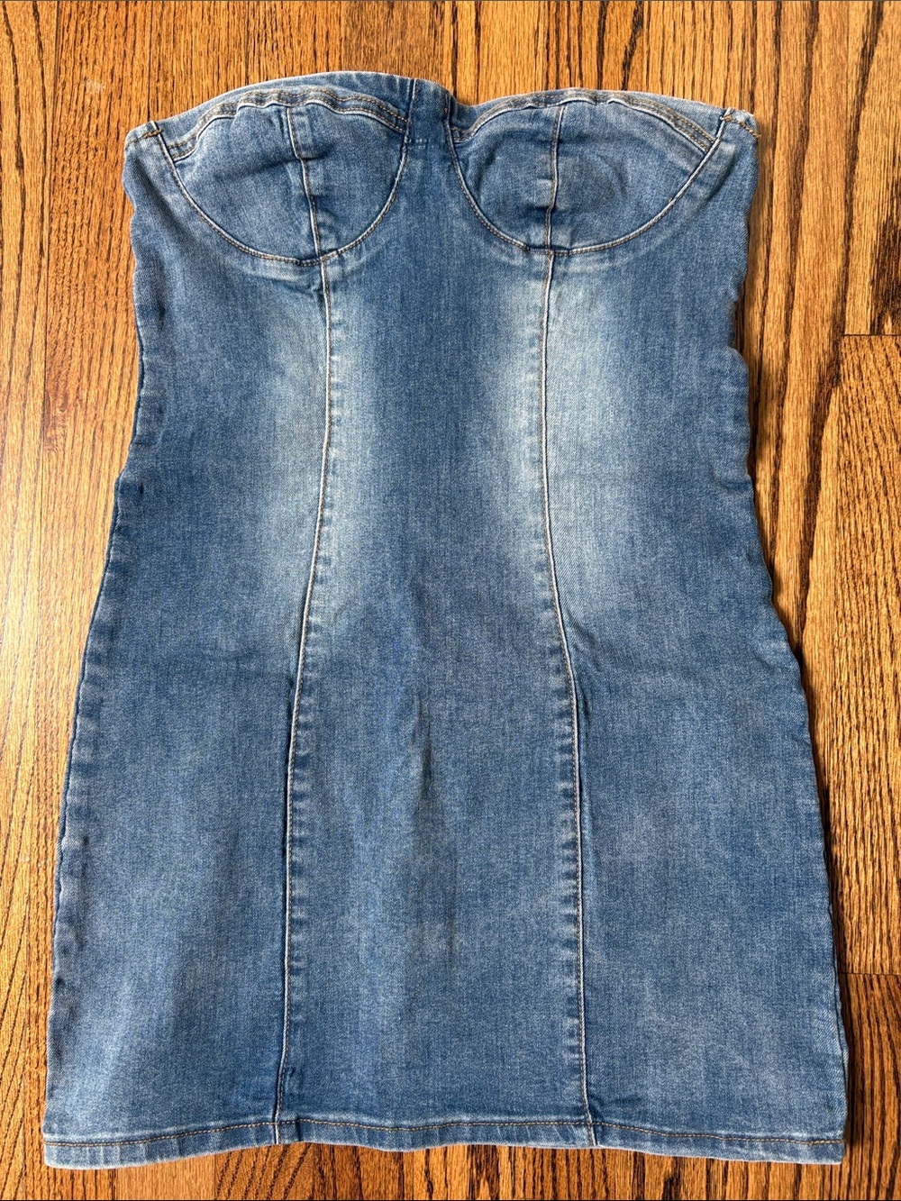 Edikted Strapless Bodycon Denim Dress - Blue